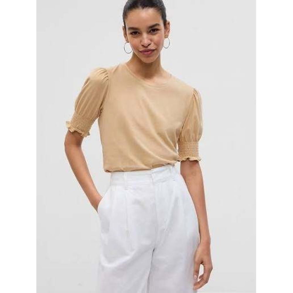 Gap Womens 100% Organic Cotton Vintage Puff Sleeve T-Shirt Size XL Cashew Crunch